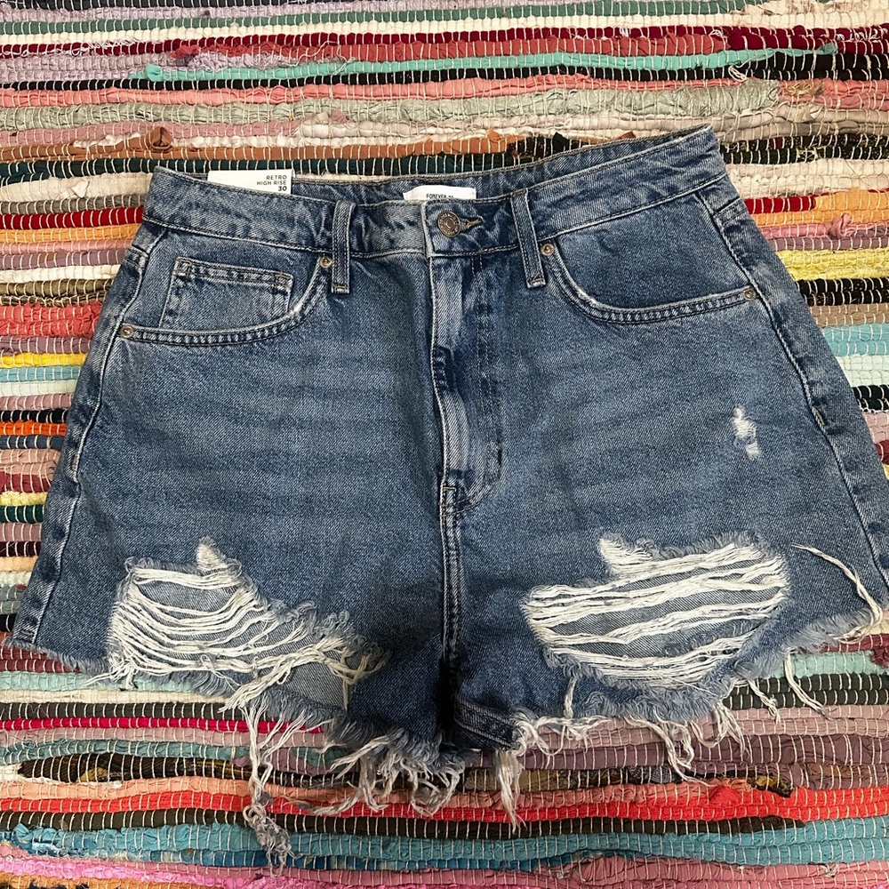 Forever 21 Blue Distressed Jean Shorts